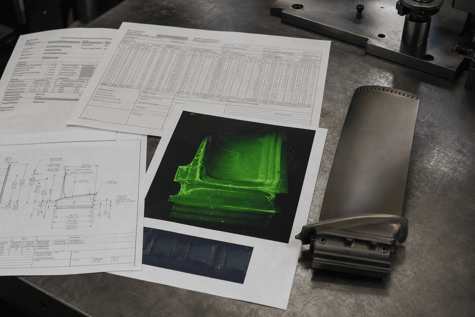 Aftermarket blade with material certificate, CMM and NDT records