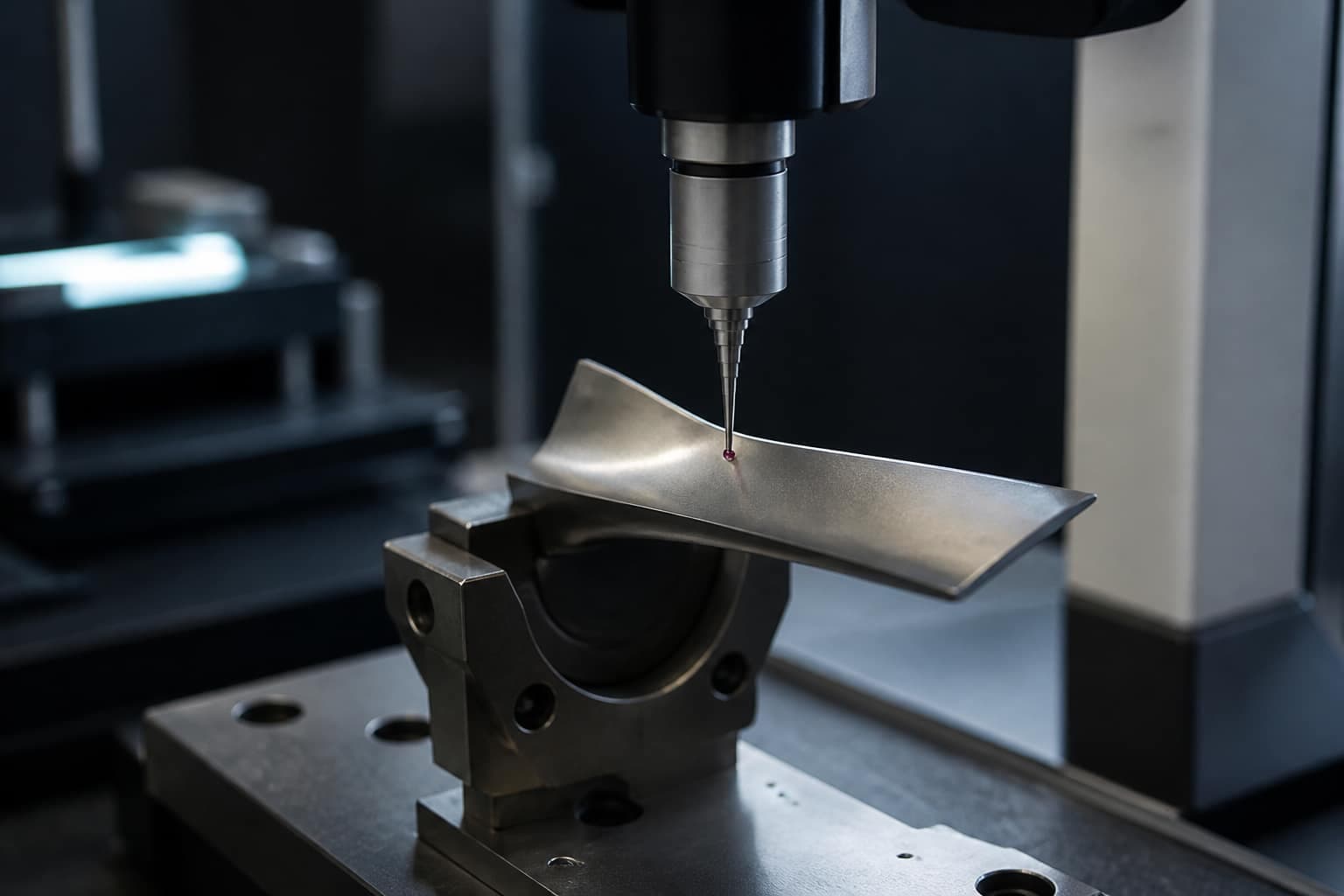 CMM probe on a gas turbine blade airfoil